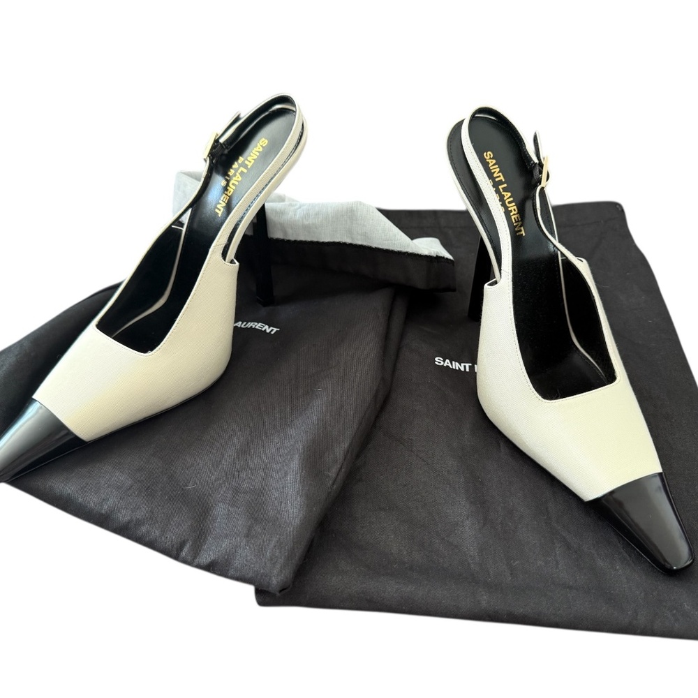 New Saint Laurent Ines Slingback Pumps In Satin Brand New Vintage - Picture 2 of 11